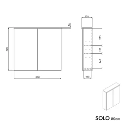 Bernstein Armoire de toilette suspendue Blanc mat 80x18x70cm (LxPxH) 2 portes miroir, éclairage LED, tablettes en verre - SOLO