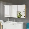 Bernstein Armoire de toilette suspendue Chêne miel 120x18x70cm (LxPxH) 2 portes miroir, éclairage LED, tablettes en verre - SOLO