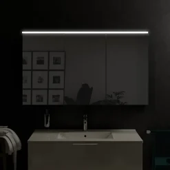 Bernstein Armoire de toilette suspendue Chêne miel 120x18x70cm (LxPxH) 2 portes miroir, éclairage LED, tablettes en verre - SOLO