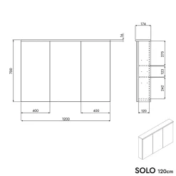 Bernstein Armoire de toilette suspendue Chêne miel 120x18x70cm (LxPxH) 2 portes miroir, éclairage LED, tablettes en verre - SOLO