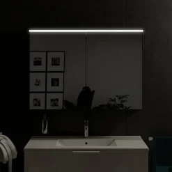 Bernstein Armoire de toilette suspendue Chêne miel 100x18x70cm (LxPxH) 2 portes miroir, éclairage LED, tablettes en verre - SOLO