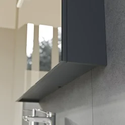 Bernstein Armoire de toilette suspendue Chêne miel 100x18x70cm (LxPxH) 2 portes miroir, éclairage LED, tablettes en verre - SOLO