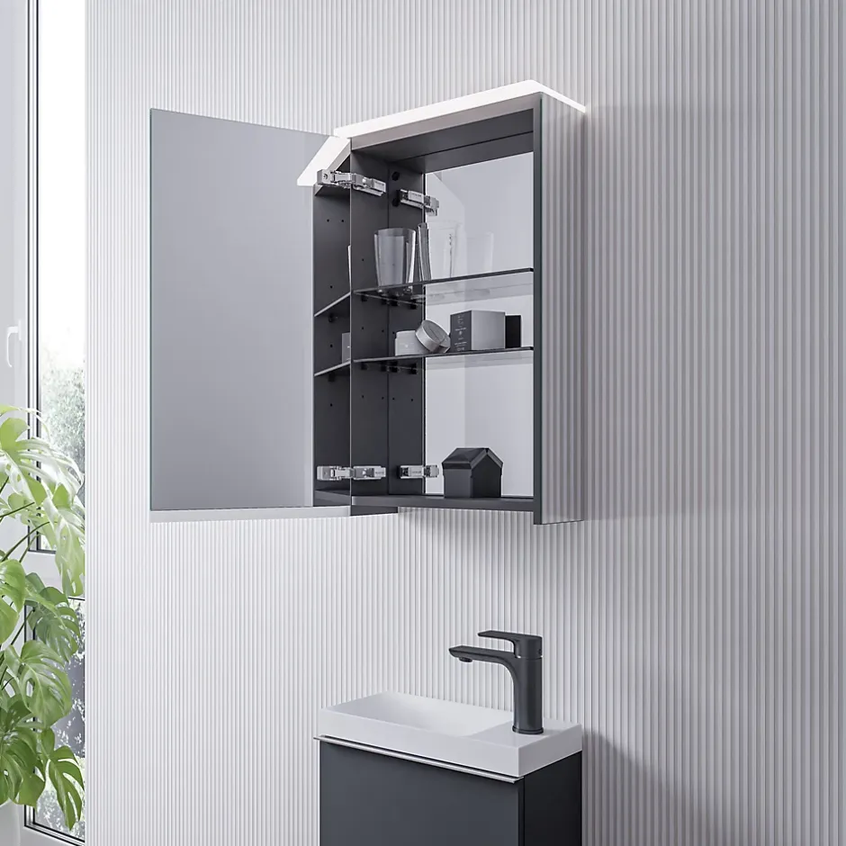 Bernstein Armoire de toilette suspendue miroir 40x19x71cm (LxPxH), charnière à gauche, éclairage LED, tablettes en verre - VARO* Armoire De Toilette