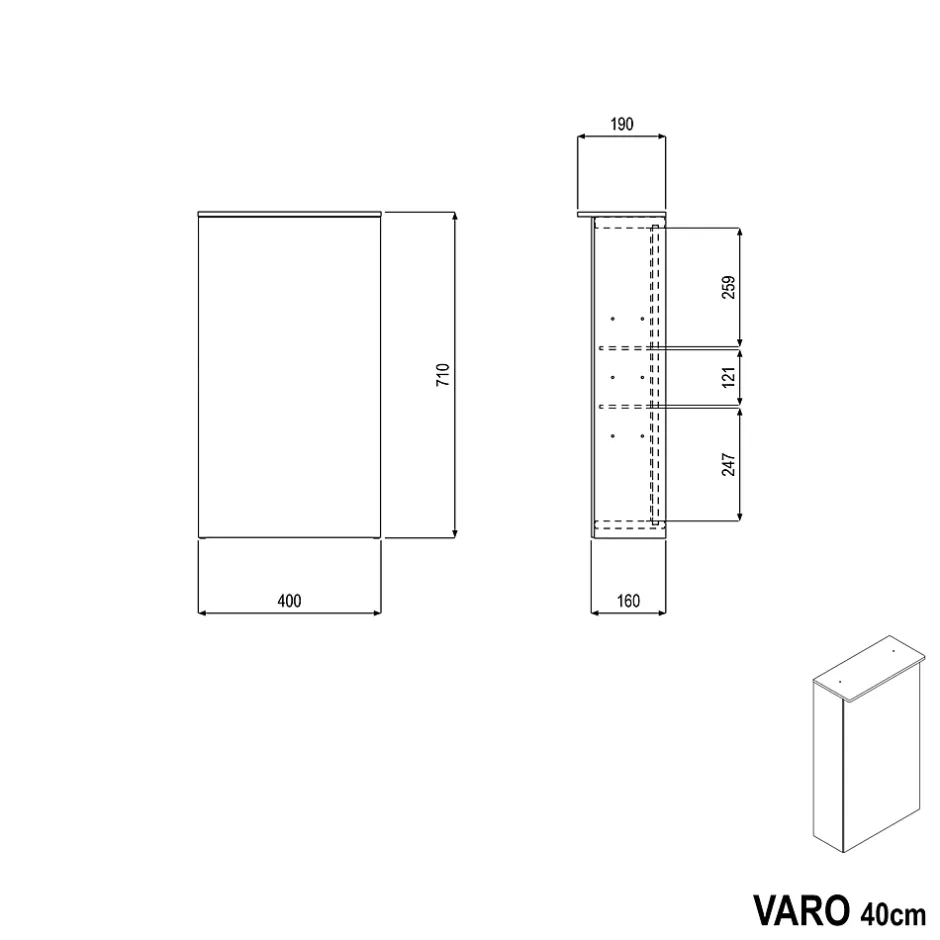 Bernstein Armoire de toilette suspendue miroir 40x19x71cm (LxPxH), charnière à gauche, éclairage LED, tablettes en verre - VARO* Armoire De Toilette