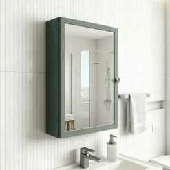 GoodHome Armoire de toilette vert mat l.50 x H.70 x P.15 cm, Perma* Armoire De Toilette|Meuble De Salle De Bains Faible Profondeur