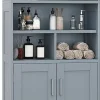 Giantex Armoire Haute de Salle de Bain Armoire de Rangement Autoportante avec 2 Placards à Portes Étagères Réglables Gris