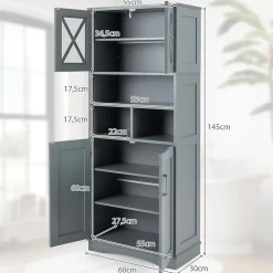 Giantex Armoire Haute de Salle de Bain Armoire de Rangement Autoportante avec 2 Placards à Portes Étagères Réglables Gris