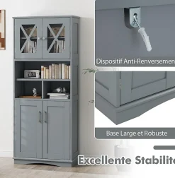 Giantex Armoire Haute de Salle de Bain Armoire de Rangement Autoportante avec 2 Placards à Portes Étagères Réglables Gris
