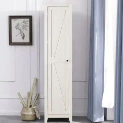Giantex Armoire haute et étroite, étagère à 4 compartiments et porte, peu encombrante, grand espace de rangement, 43 x 19,5 x 183 cm.