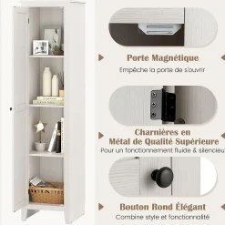 Giantex Armoire haute et étroite, étagère à 4 compartiments et porte, peu encombrante, grand espace de rangement, 43 x 19,5 x 183 cm.