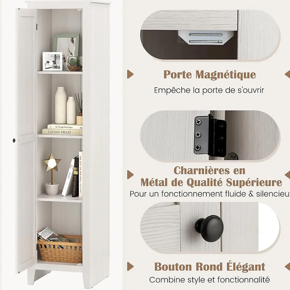 Giantex Armoire haute et étroite, étagère à 4 compartiments et porte, peu encombrante, grand espace de rangement, 43 x 19,5 x 183 cm.