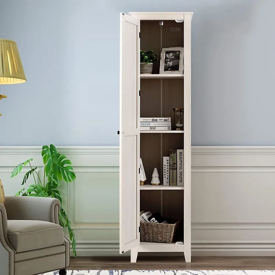 Giantex Armoire haute et étroite, étagère à 4 compartiments et porte, peu encombrante, grand espace de rangement, 43 x 19,5 x 183 cm.