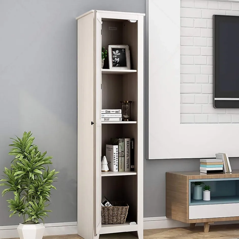 Giantex Armoire haute et étroite, étagère à 4 compartiments et porte, peu encombrante, grand espace de rangement, 43 x 19,5 x 183 cm.