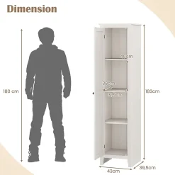 Giantex Armoire haute et étroite, étagère à 4 compartiments et porte, peu encombrante, grand espace de rangement, 43 x 19,5 x 183 cm.
