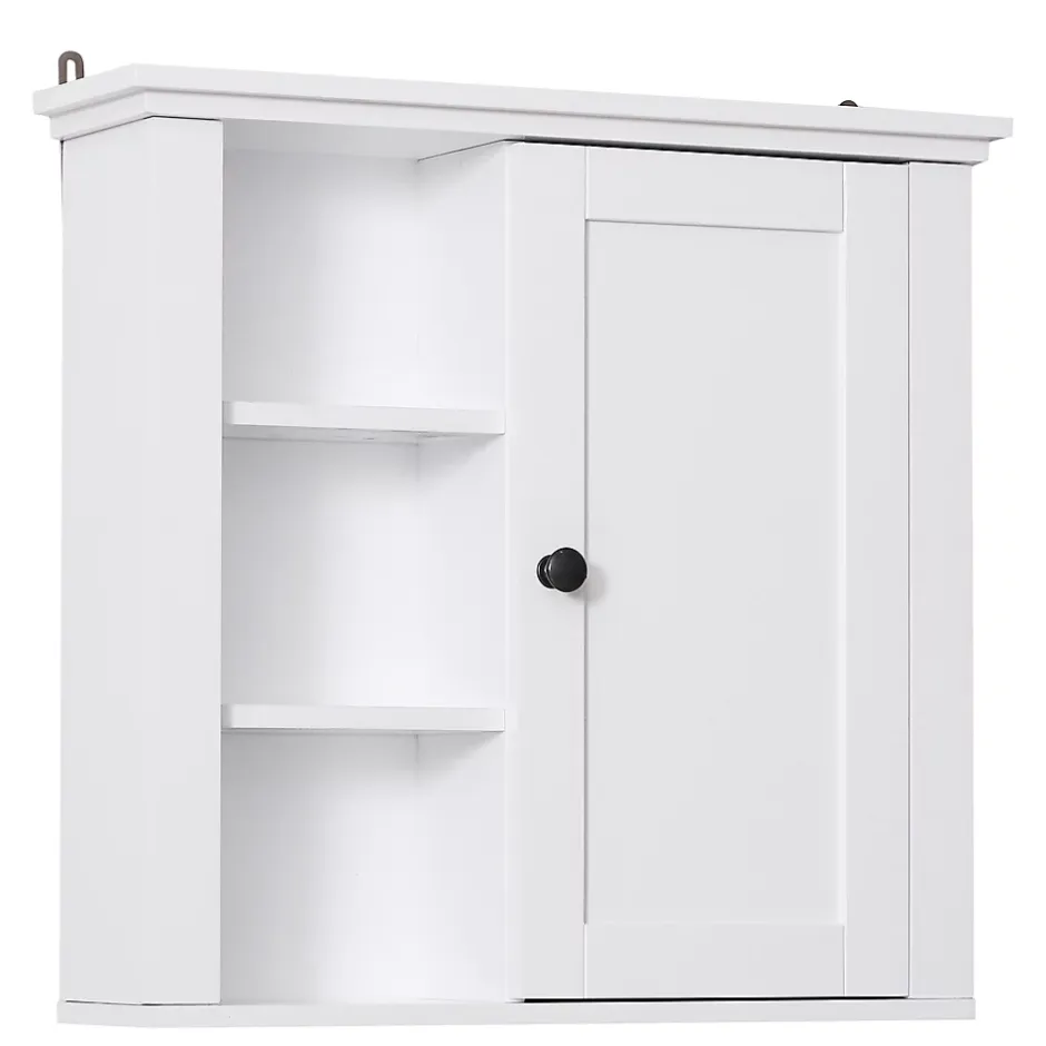 Homcom Armoire haute murale de salle de bain ou WC placard 1 porte 3 niches dim. 53L x 14,5l x 50,5H cm MDF panneaux particules blanc* Armoire De Salle De Bains