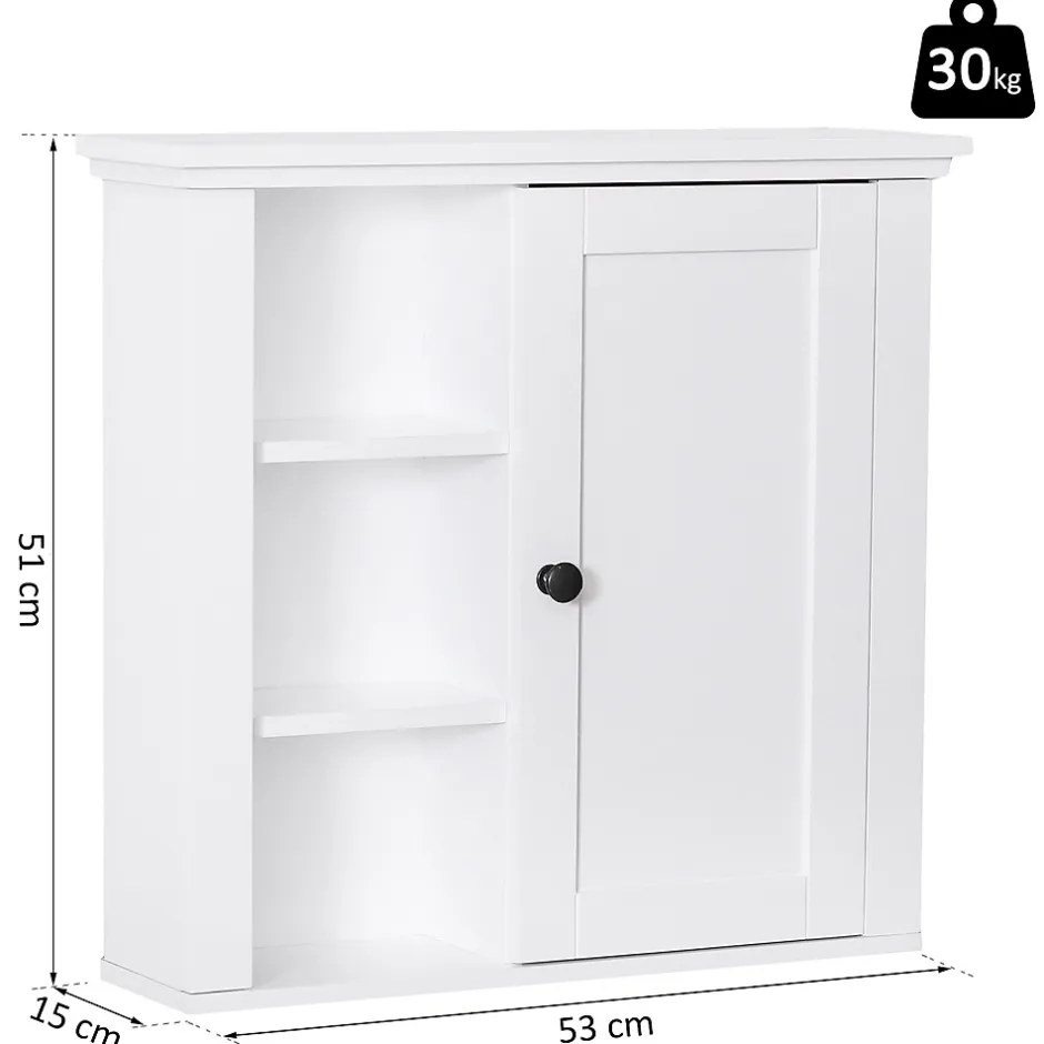 Homcom Armoire haute murale de salle de bain ou WC placard 1 porte 3 niches dim. 53L x 14,5l x 50,5H cm MDF panneaux particules blanc* Armoire De Salle De Bains