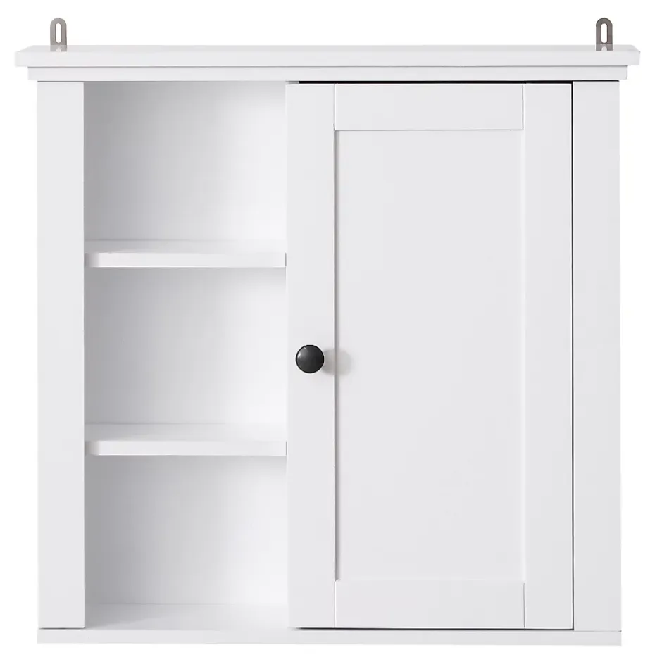Homcom Armoire haute murale de salle de bain ou WC placard 1 porte 3 niches dim. 53L x 14,5l x 50,5H cm MDF panneaux particules blanc* Armoire De Salle De Bains