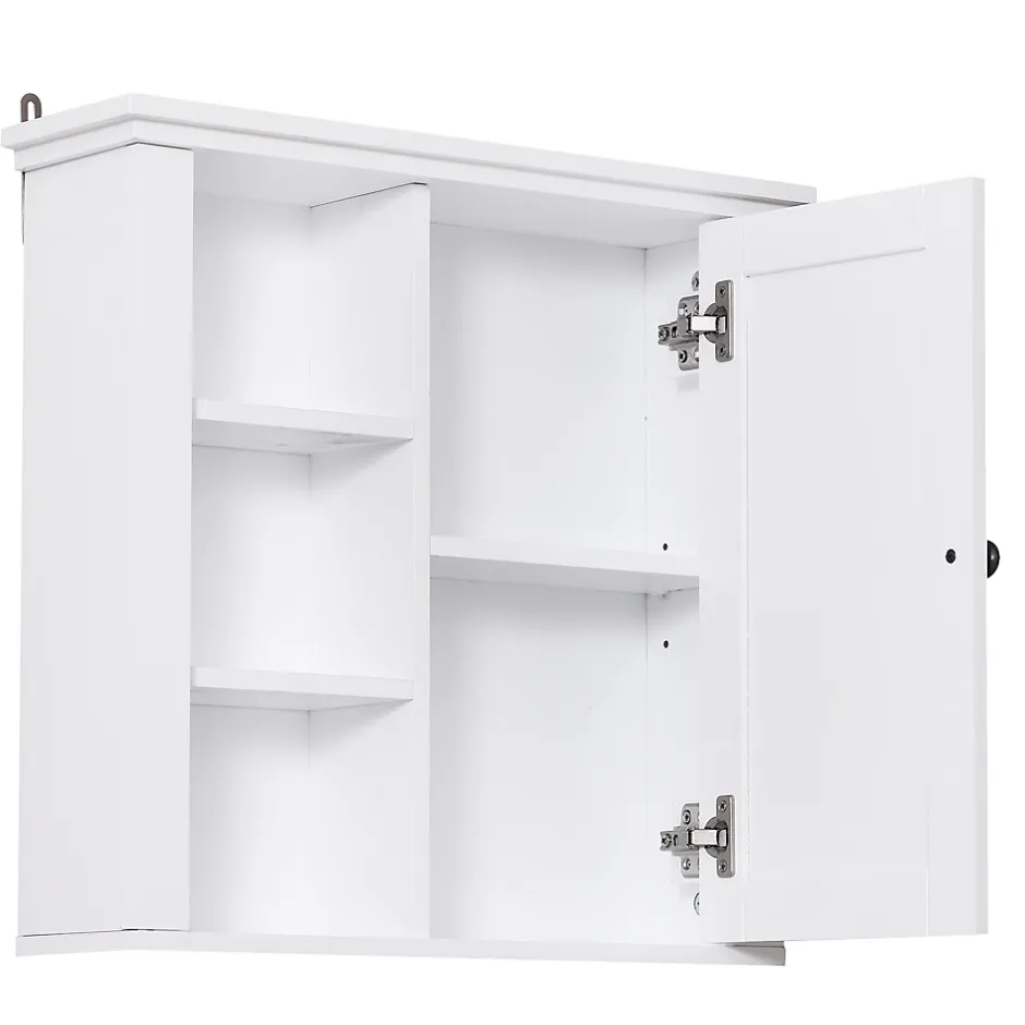 Homcom Armoire haute murale de salle de bain ou WC placard 1 porte 3 niches dim. 53L x 14,5l x 50,5H cm MDF panneaux particules blanc* Armoire De Salle De Bains