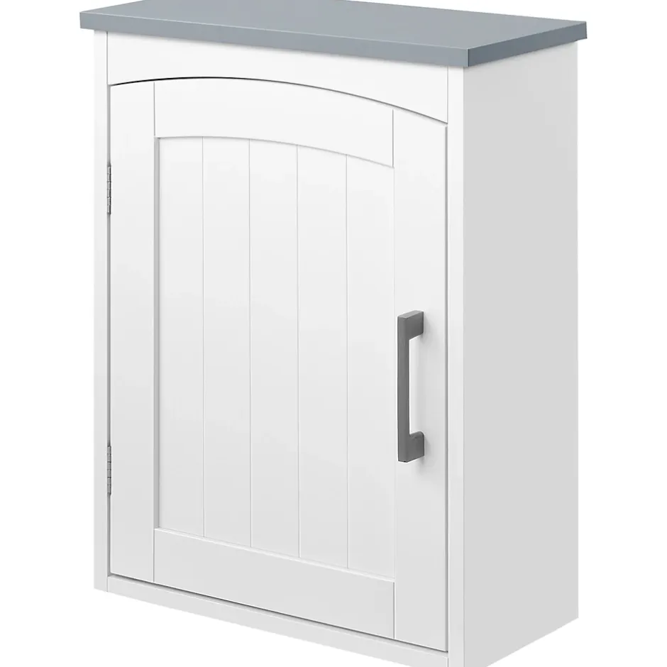 kleankin Armoire haute murale de salle de bain ou WC - placard porte avec étagère réglable - dim. 41L x 18l x 52H cm - MDF blanc gris