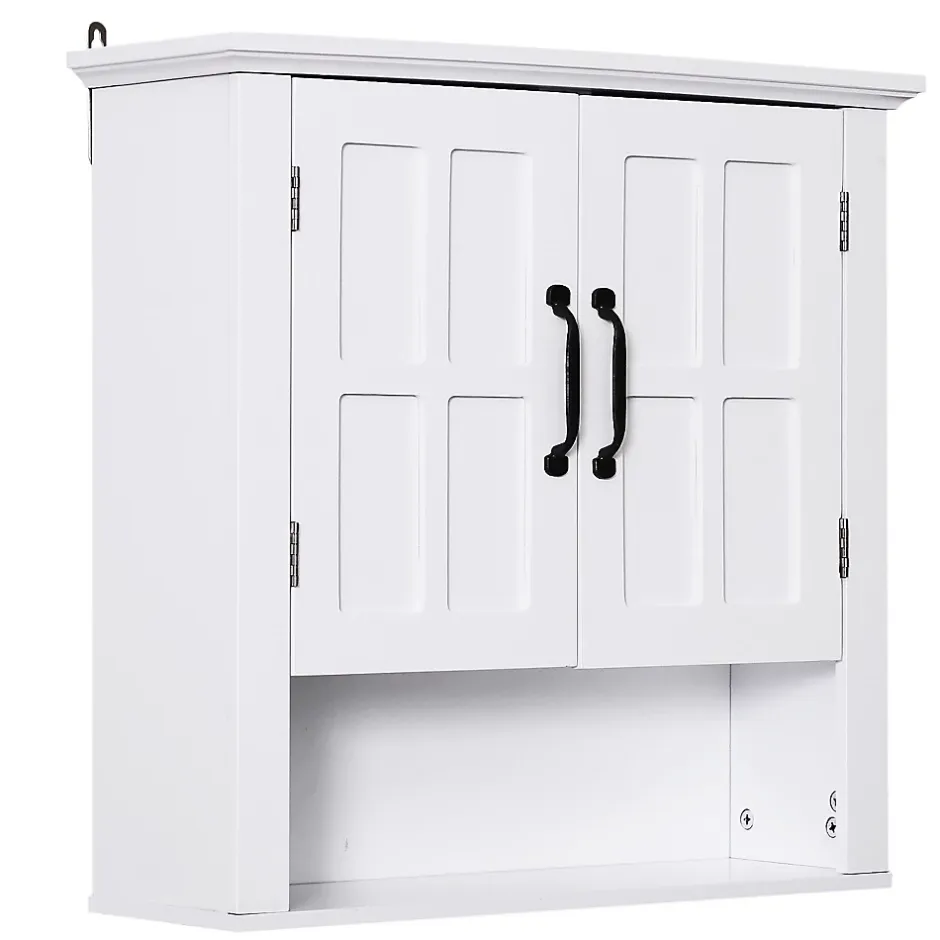 Homcom Armoire haute murale de salle de bain ou WC 2 portes 2 étagères niche dim. 60 x 20 x 58 cm blanc