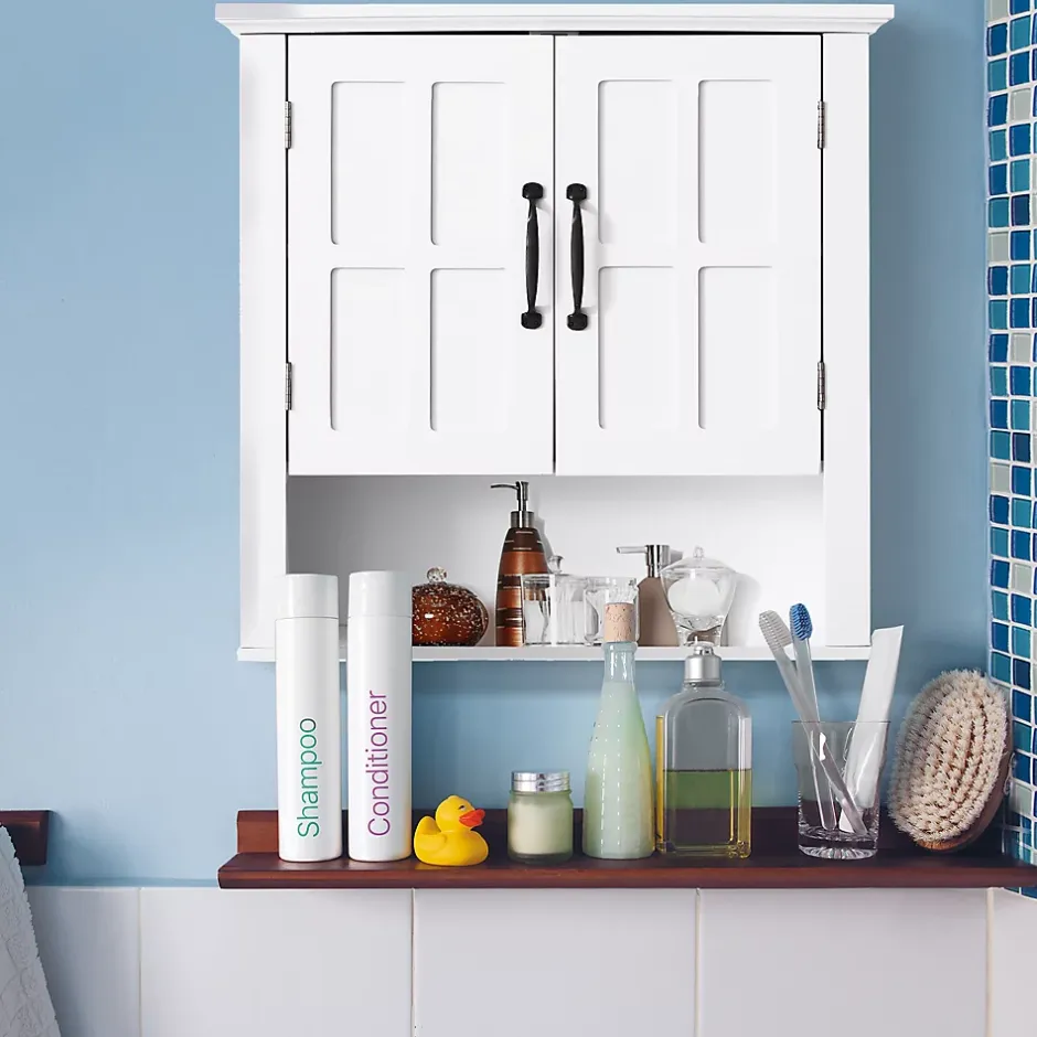 Homcom Armoire haute murale de salle de bain ou WC 2 portes 2 étagères niche dim. 60 x 20 x 58 cm blanc