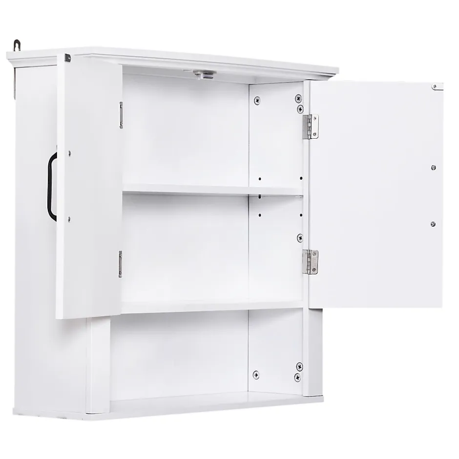 Homcom Armoire haute murale de salle de bain ou WC 2 portes 2 étagères niche dim. 60 x 20 x 58 cm blanc