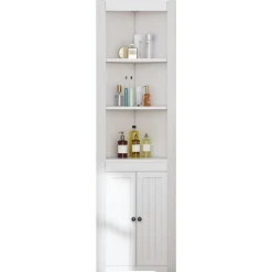 ProximaX Armoire haute salle de bain blanche, 3 compartiments ouverts, portes à charnières résistantes à l'humidité, étagères coulissantes* Meuble Wc