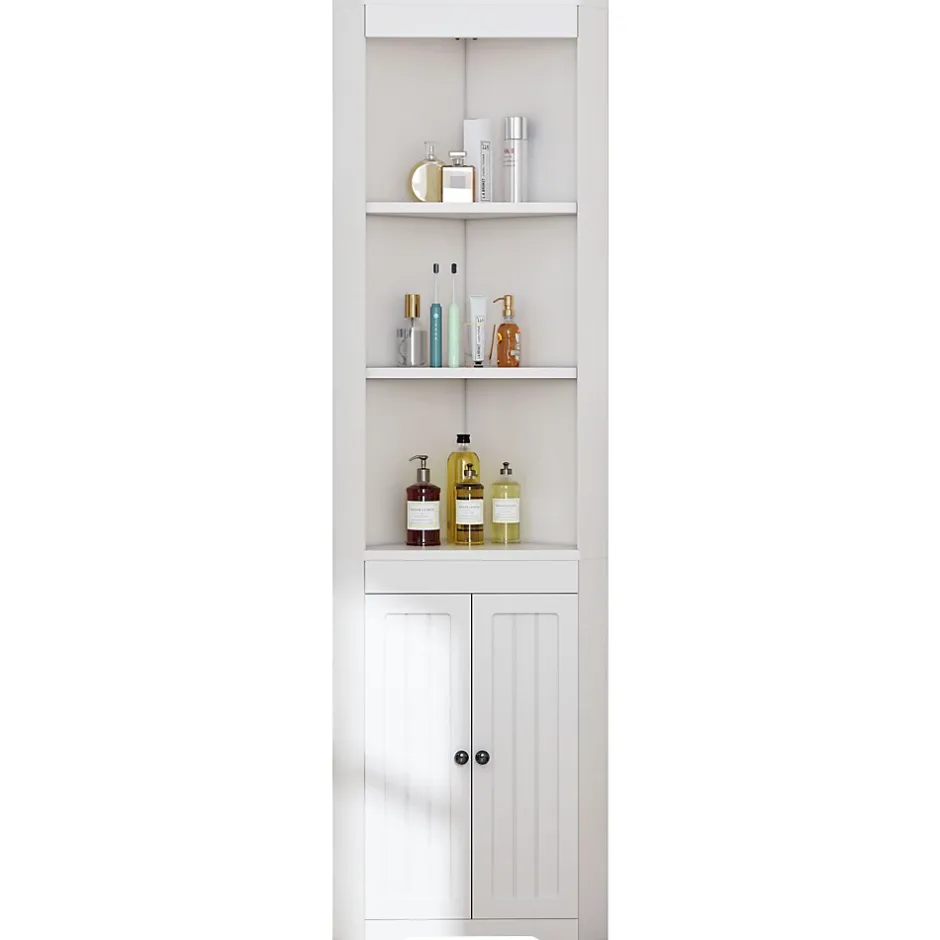 ProximaX Armoire haute salle de bain blanche, 3 compartiments ouverts, portes à charnières résistantes à l'humidité, étagères coulissantes* Meuble Wc