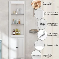 ProximaX Armoire haute salle de bain blanche, 3 compartiments ouverts, portes à charnières résistantes à l'humidité, étagères coulissantes* Meuble Wc