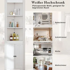 ProximaX Armoire haute salle de bain blanche, 3 compartiments ouverts, portes à charnières résistantes à l'humidité, étagères coulissantes* Meuble Wc