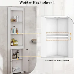 ProximaX Armoire haute salle de bain blanche, 3 compartiments ouverts, portes à charnières résistantes à l'humidité, étagères coulissantes* Meuble Wc