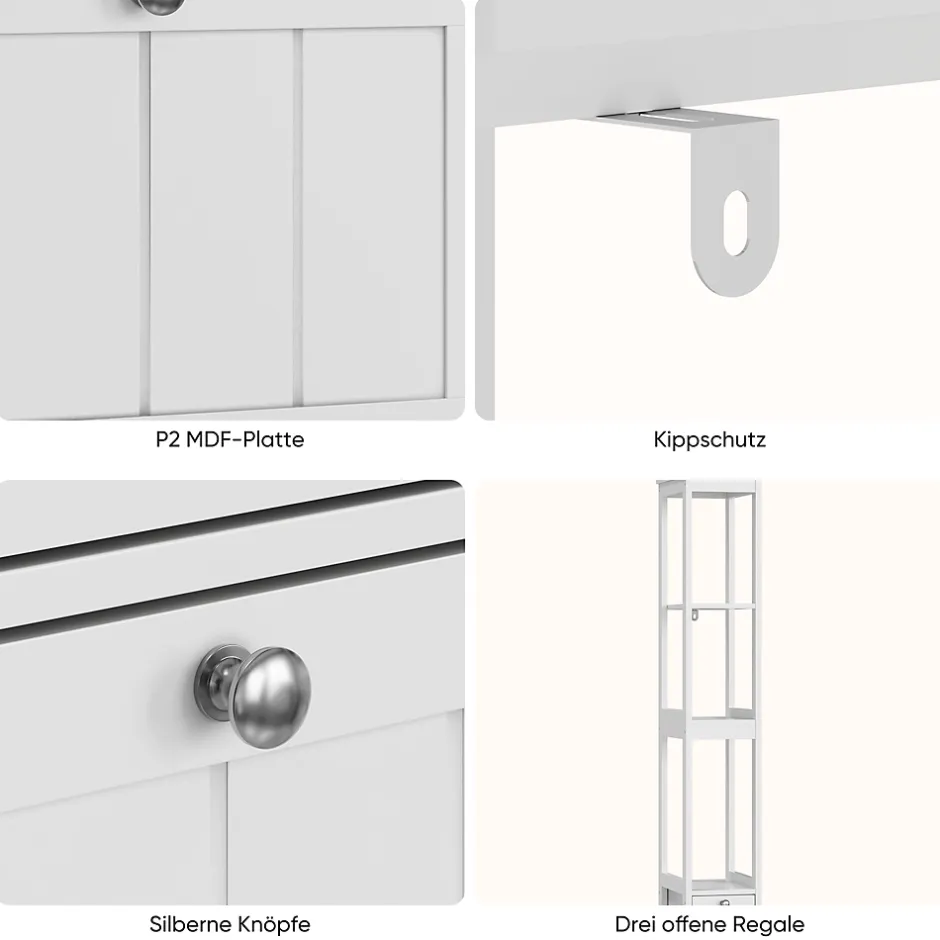 ProximaX Armoire haute étroite, meuble salle de bain autoportant avec 2 tiroirs et 3 étagères, colonne de rangement, Blanc* Meuble Wc