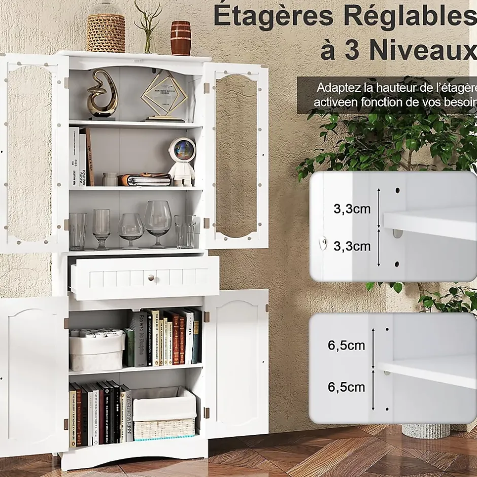 Giantex Armoire Hautede Salle de Bain 160 CM Portes en Verre Trempé Étagères Réglables Grand Tiroir* Armoire De Salle De Bains