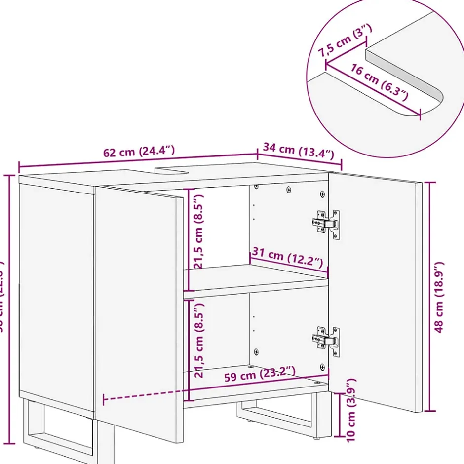 Vidaxl Armoire lavabo de bain 62x34x58 cm bois massif de manguier