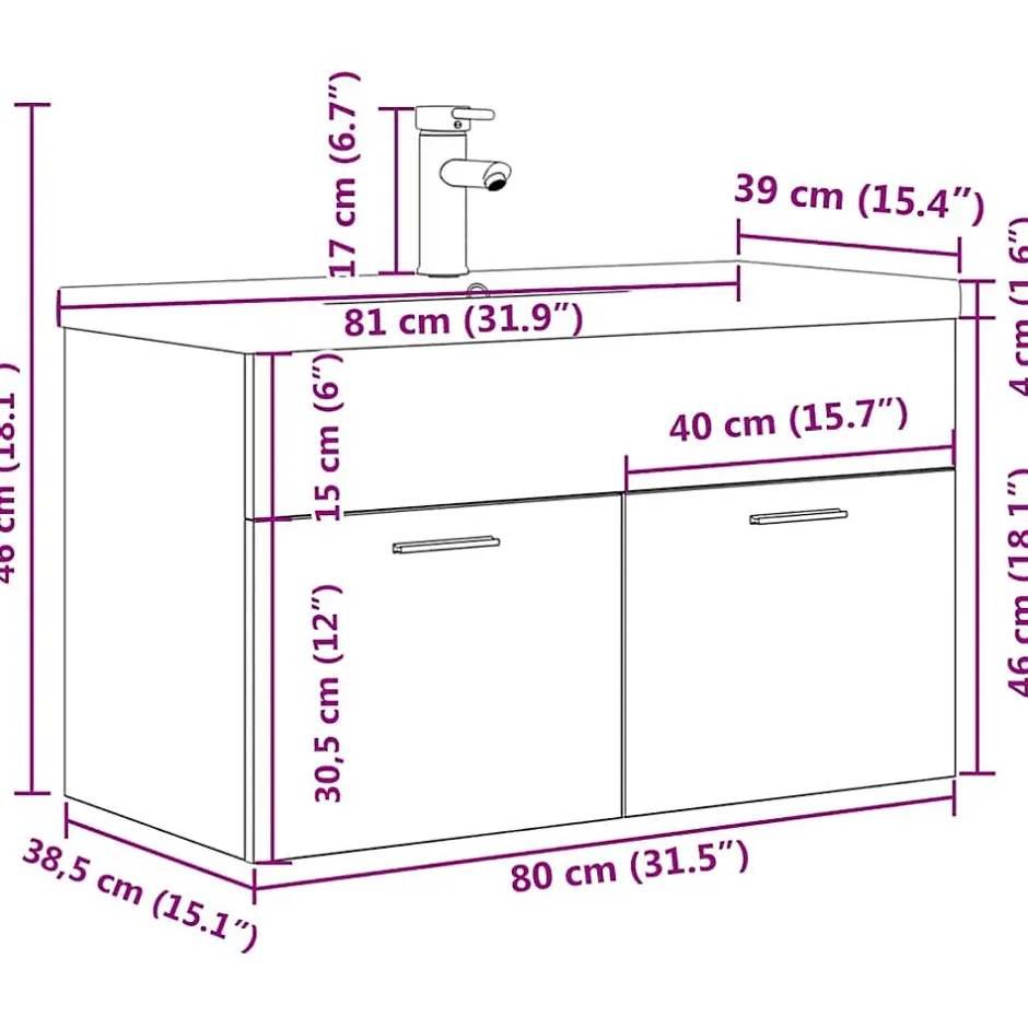 Vidaxl Armoire lavabo de salle de bain avec bassin intégré et robinet