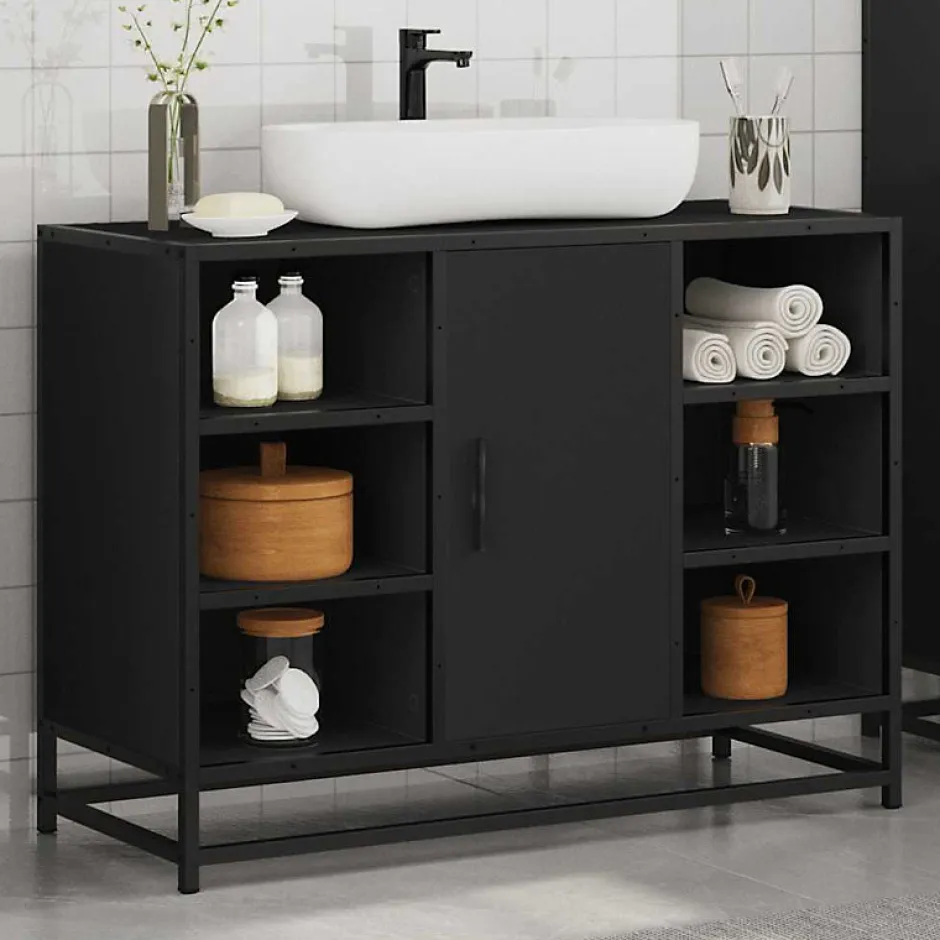 Vidaxl Armoire lavabo de salle de bain noir 80x33x60cm bois ingénierie
