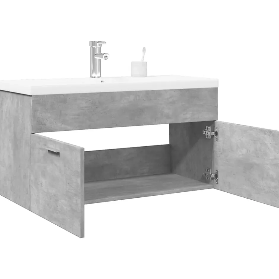 Vidaxl Armoire lavabo de salle de bain avec bassin intégré gris béton* Meuble Wc