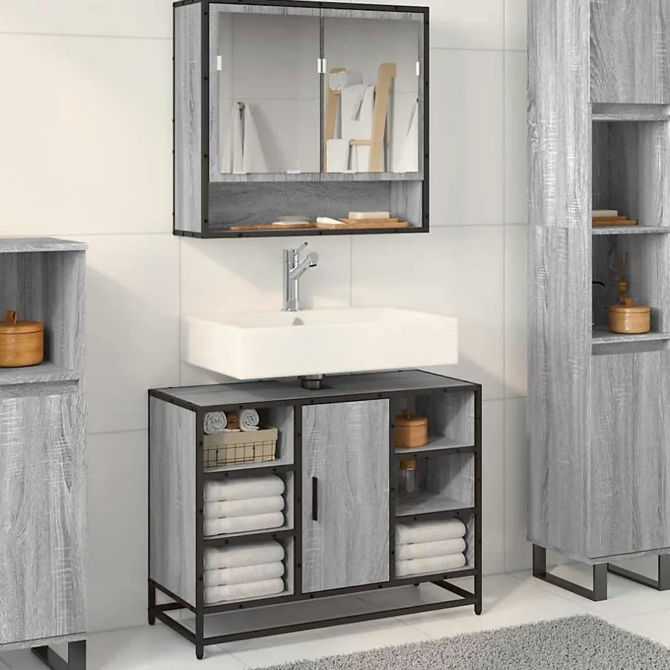 Vidaxl Armoire lavabo de salle de bain sonoma gris bois d'ingénierie
