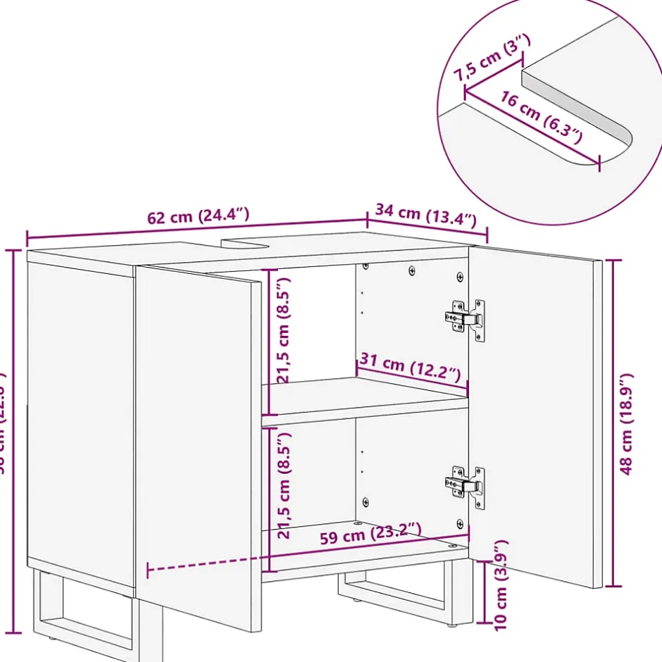 Vidaxl Armoire lavabo de salle de bain 62x34x58cm bois massif d'acacia* Meuble Wc