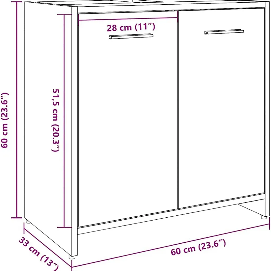 Vidaxl Armoire lavabo de salle de bain chêne artisanal 60x33x60 cm