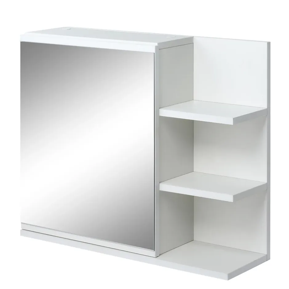 kleankin Armoire miroir de salle de bain avec étagère - 3 étagères latérales - kit installation murale fourni - panneaux particules blanc