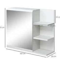 kleankin Armoire miroir de salle de bain avec étagère - 3 étagères latérales - kit installation murale fourni - panneaux particules blanc