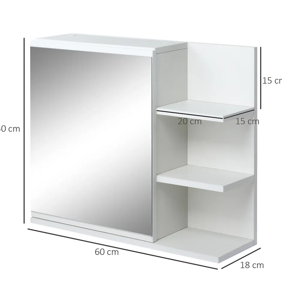 kleankin Armoire miroir de salle de bain avec étagère - 3 étagères latérales - kit installation murale fourni - panneaux particules blanc