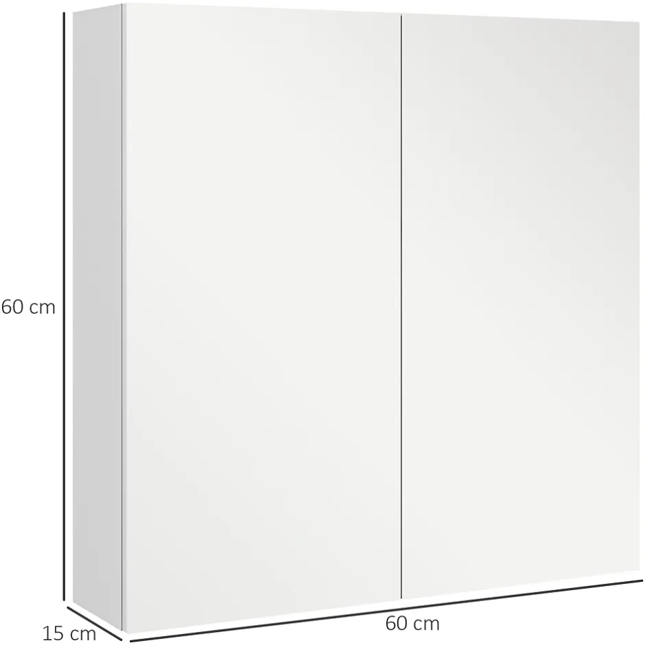 kleankin Armoire miroir de salle de bain armoire murale double portes et étagères dim. 60L x 15l x 60H cm MDF blanc* Armoire De Toilette