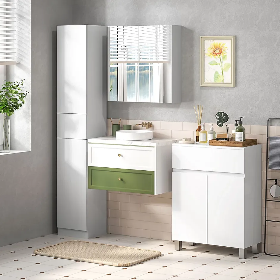 kleankin Armoire miroir de salle de bain armoire murale double portes et étagères dim. 60L x 15l x 60H cm MDF blanc* Armoire De Toilette
