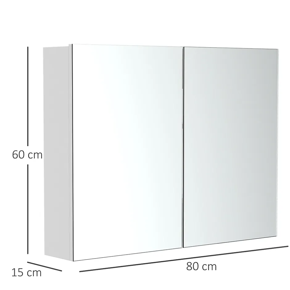Homcom Armoire miroir de salle de bain armoire murale double portes et étagères dim. 80L x 15l x 60H cm MDF blanc