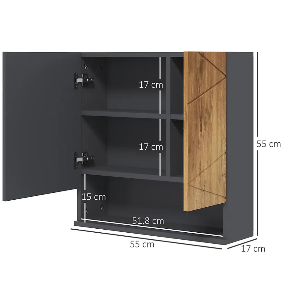 kleankin Armoire miroir de salle de bain - 2 portes, 2 étagères, niche - anthracite aspect bois* Armoire De Toilette