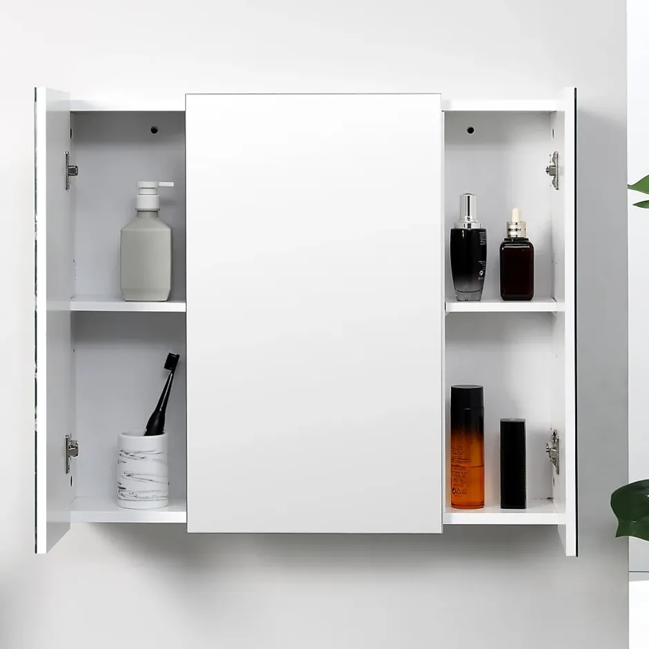kleankin Armoire miroir de salle de bain armoire murale 3 portes 2 étagères dim. 70L x 15l x 60H cm MDF blanc