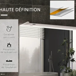 kleankin Armoire miroir LED de salle de bain - 2 portes, 2 étagères - tactile, lumière réglable - MDF blanc laqué verre* Armoire De Salle De Bains