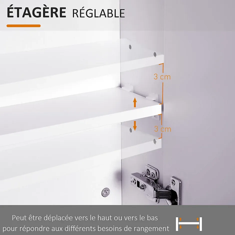 Homcom Armoire miroir murale de salle de bain 3 étagères réglables dim. 70L x 60H cm blanc* Armoire De Toilette